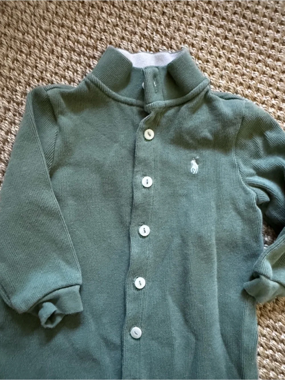 Ralph Lauren Olive Green Long-Sleeve Baby One-Piece